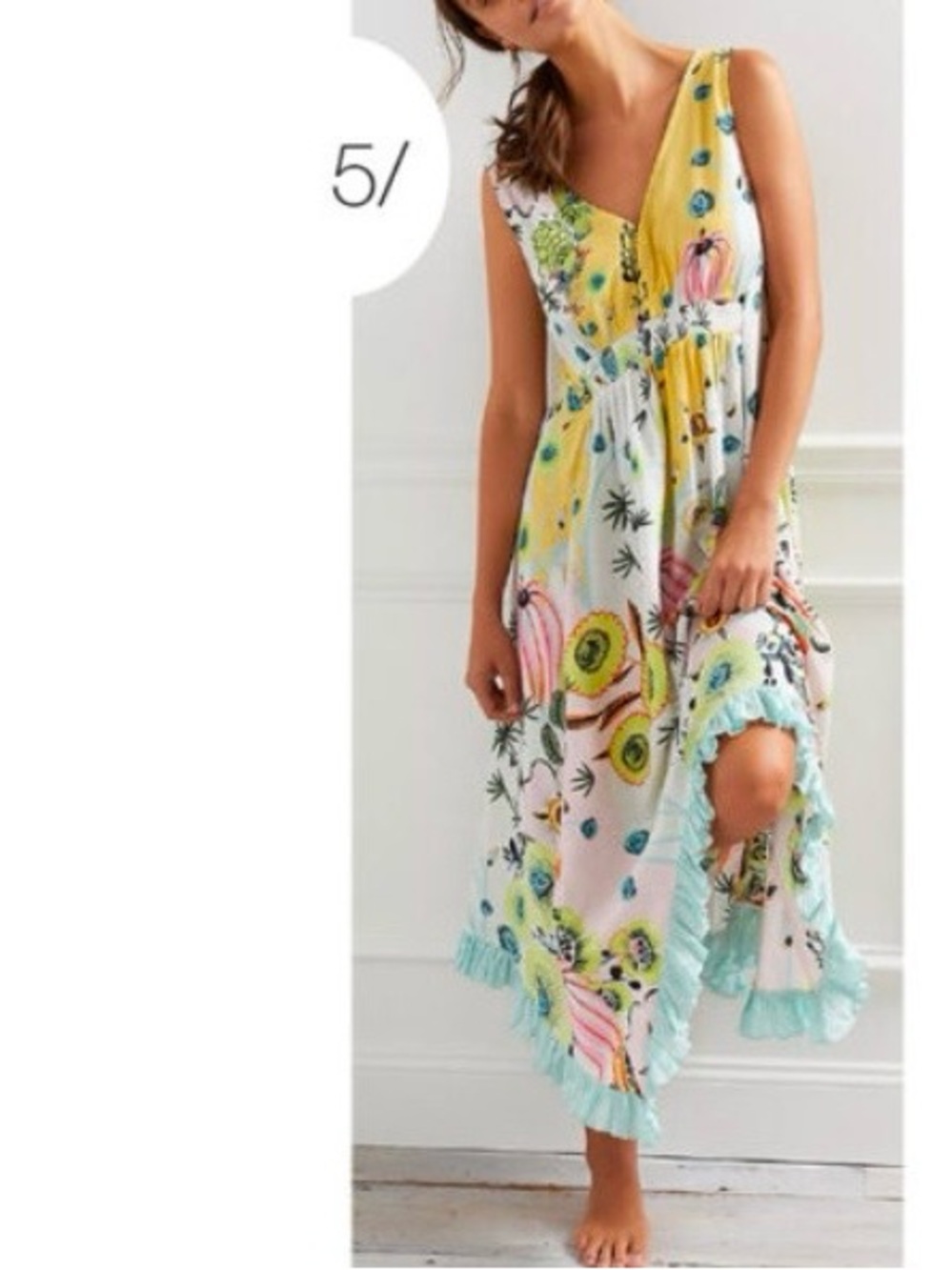 Anthropologie Multi-Color Floral Ruffle Hem Slip Dress - Picture 3 of 11